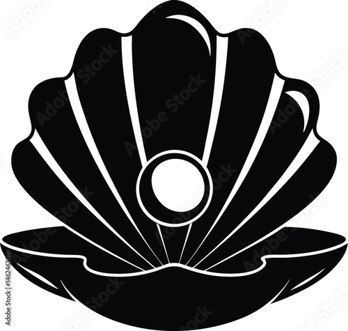 Sea shell with pearl silhouette, Sea shell with pearl icon outline vector illustration on white background