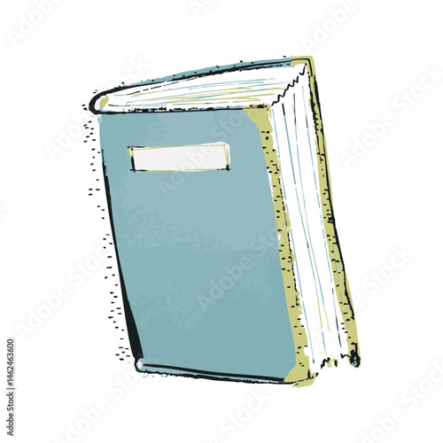 Blue Hardcover Book Illustration In Hand Drawn Doodle Style. Knowledge And Learning Concept. Isolated Vector Illustration