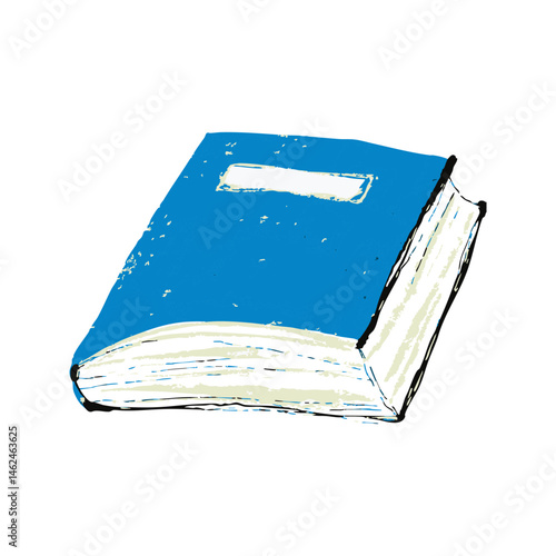 Blue Hardcover Book Illustration In Hand Drawn Doodle Style. Symbol Of Knowledge And Learning. Isolated Vector Illustration