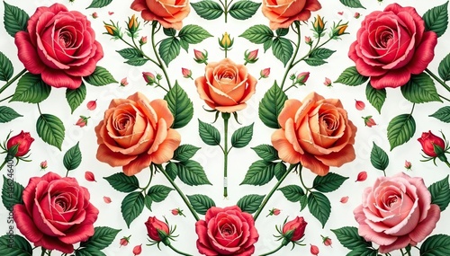 Intricate botanical print, repeating rose motifs, nature, art