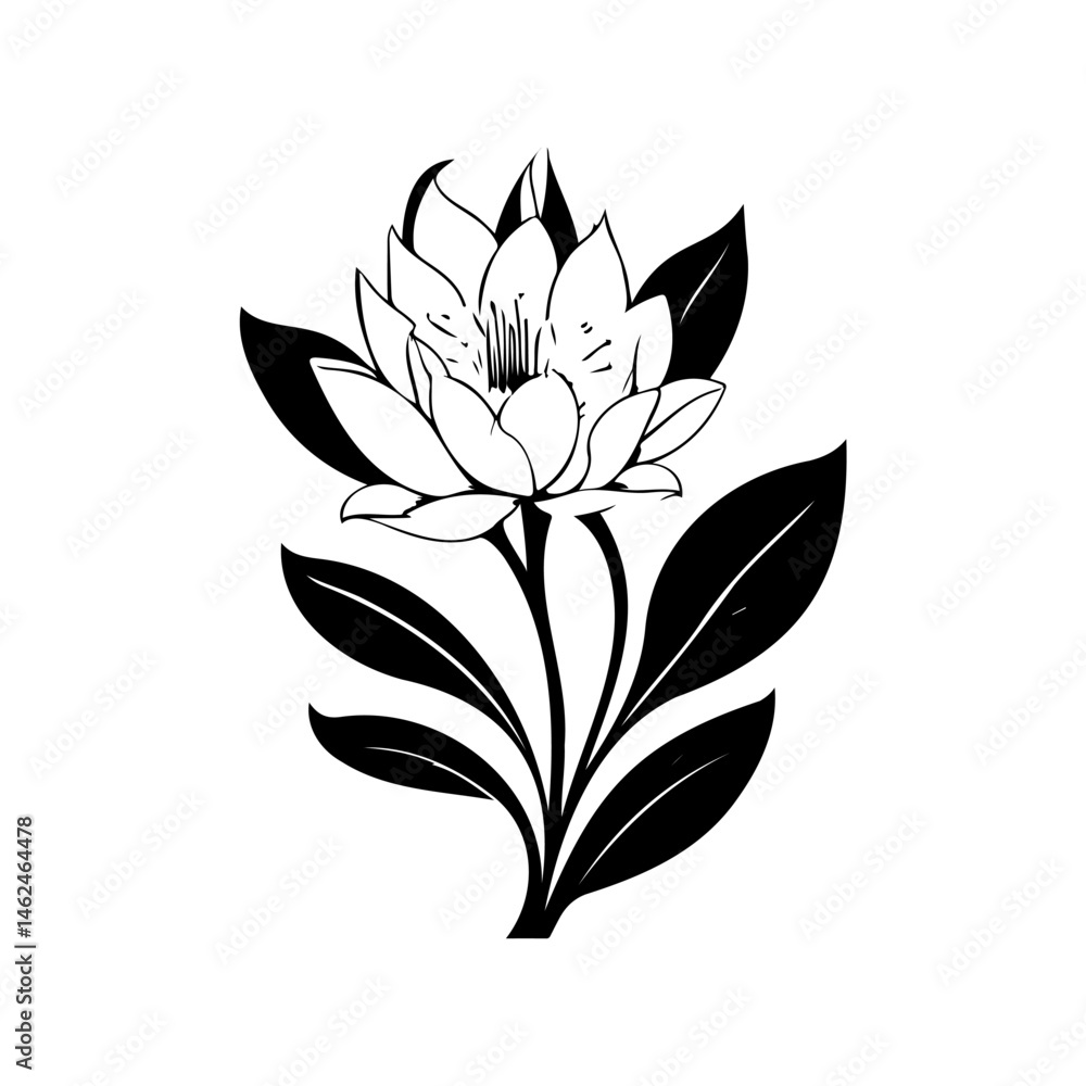 Elegant botanical illustration featuring a blossoming flower with stylized foliage Elegant botanical illustration featuring a blossoming flower with stylized foliage