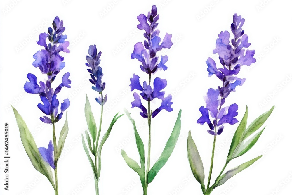 Naklejka premium Watercolor lavender floral illustration on white background
