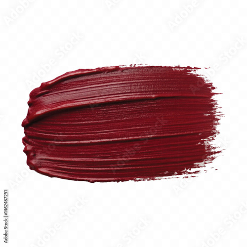 abstract smooth smudged carmine red lipstick swatch stroke isolated on transparent background