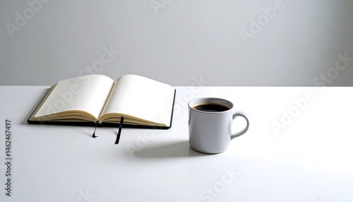 Wallpaper Mural Blank Notebook and Coffee Cup on White Table A Minimalist Workspace Setup for Writers and Planners Torontodigital.ca