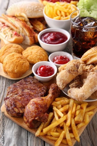 Decadent Spread of Junk Food Including Burgers and Fries – National Junk Food Day