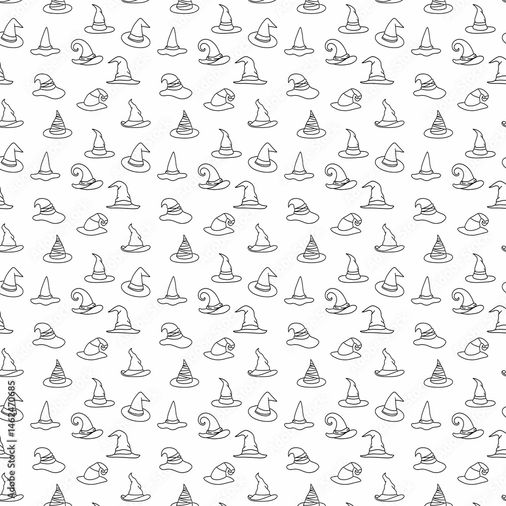 Hand-drawn witch hats seamless pattern
