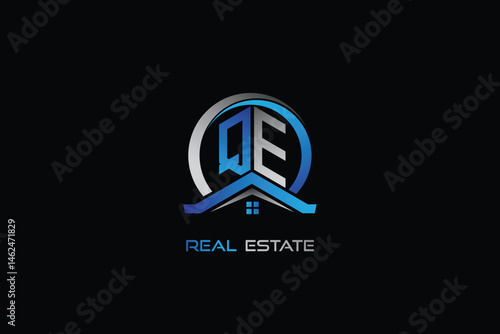 QE real estate letters logo design for construction or house. QE real estate letters logo Vector design