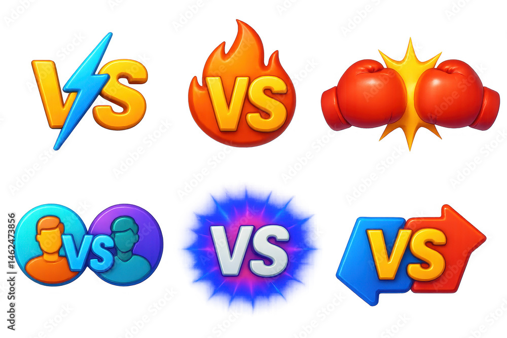 Obraz premium Colorful Versus Icons for Competitive Themes and Gaming Design