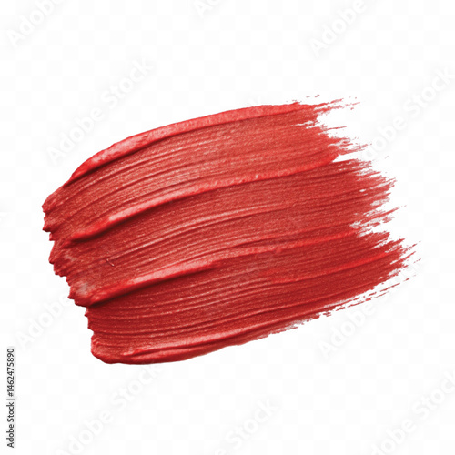 abstract smooth smudged carmine red lipstick swatch stroke isolated on transparent background