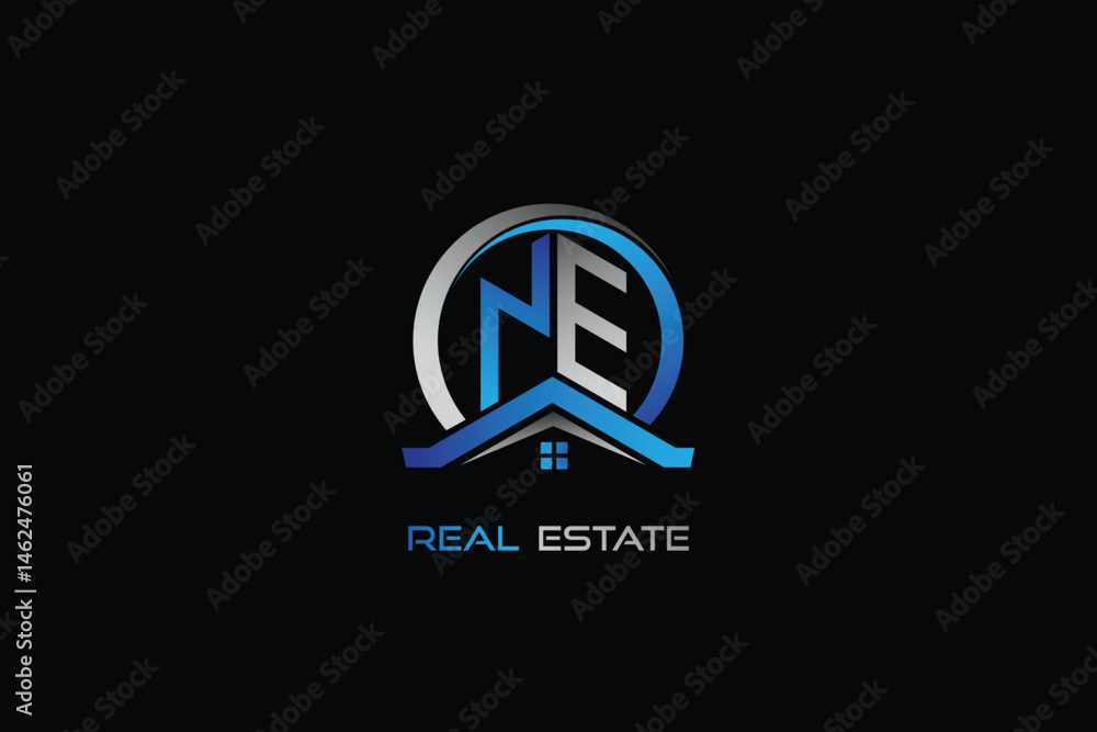 NE real estate letters logo design for construction or house. NE real estate letters logo Vector design NE real estate letters logo design for construction or house. NE real estate letters logo Vector design