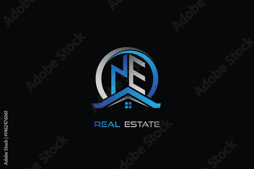 NE real estate letters logo design for construction or house. NE real estate letters logo Vector design