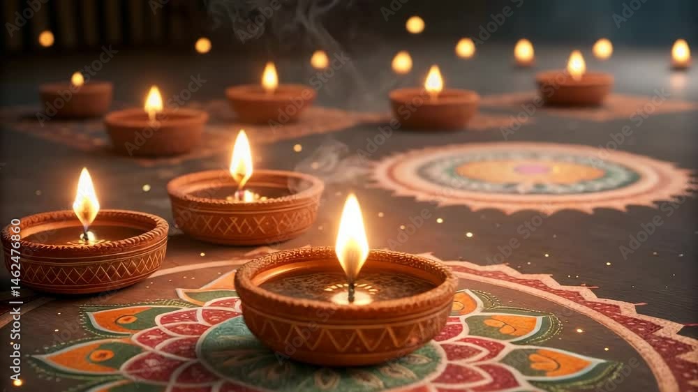 Illuminated Diwali Rangoli Festive Candles Glowing Brightly Illuminated Diwali Rangoli Festive Candles Glowing Brightly