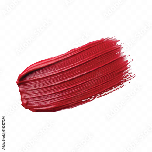 abstract smooth smudged carmine red lipstick swatch stroke isolated on transparent background