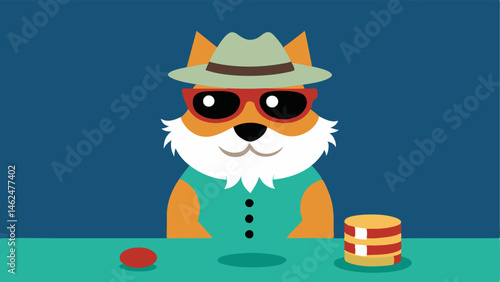Illustration 4 A smartlooking bearded dog sports a tiny straw hat while sitting at the poker table complete with sunglasses on its snout. It has a serious expression as it