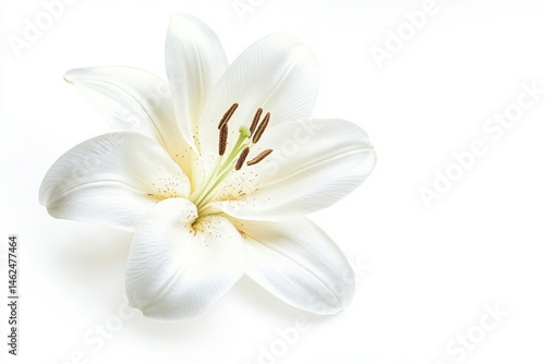 Elegant lily flower close up photo on white background
