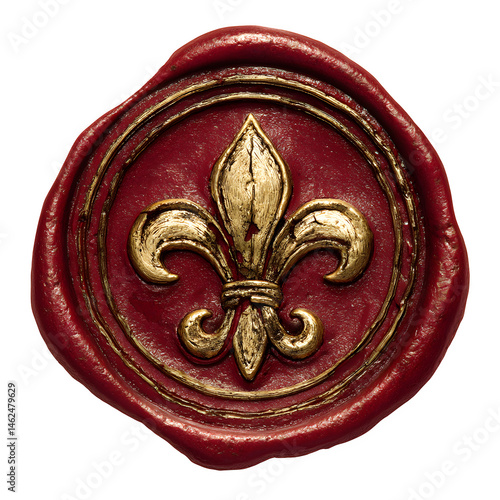 Medieval wax seal stamp fleur de lis isolated on transparent background
