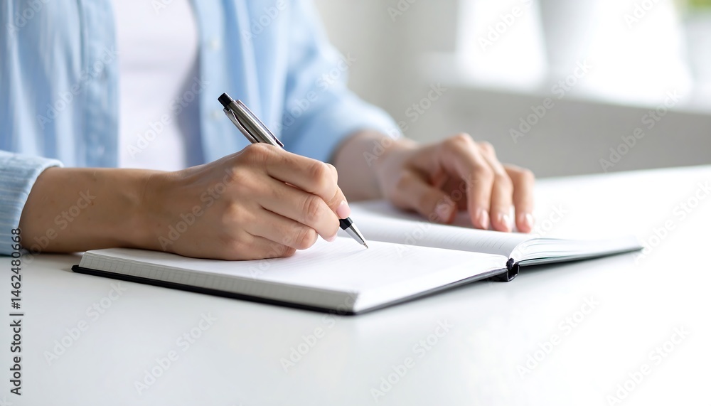 Woman's Hands Writing in a Notebook Close Up Shot A Detailed View of Note Taking Woman's Hands Writing in a Notebook Close Up Shot A Detailed View of Note Taking