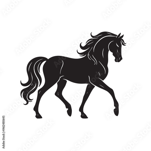 Black stallion silhouette vector illustration of a running wild horse
