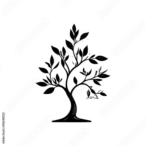 Silhouette of a Flourishing Tree Against a White Backdrop in Minimalist Style