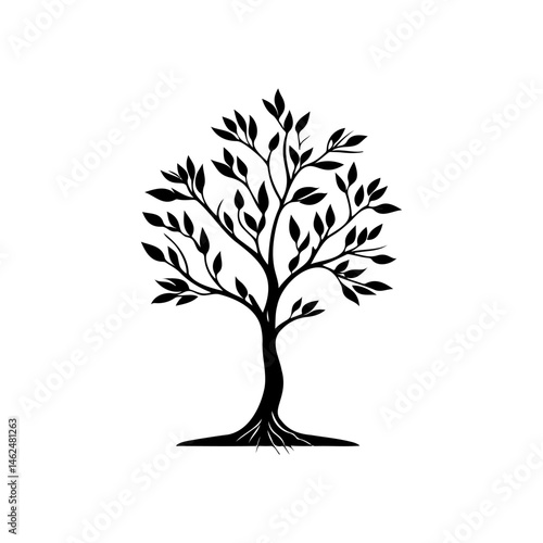 Stylized arboreal illustration, portraying botanical simplicity with intricate silhouette