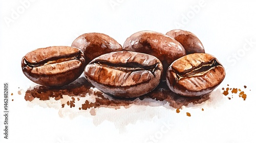 Watercolor Coffee Grains Illustration Isolated on White Background