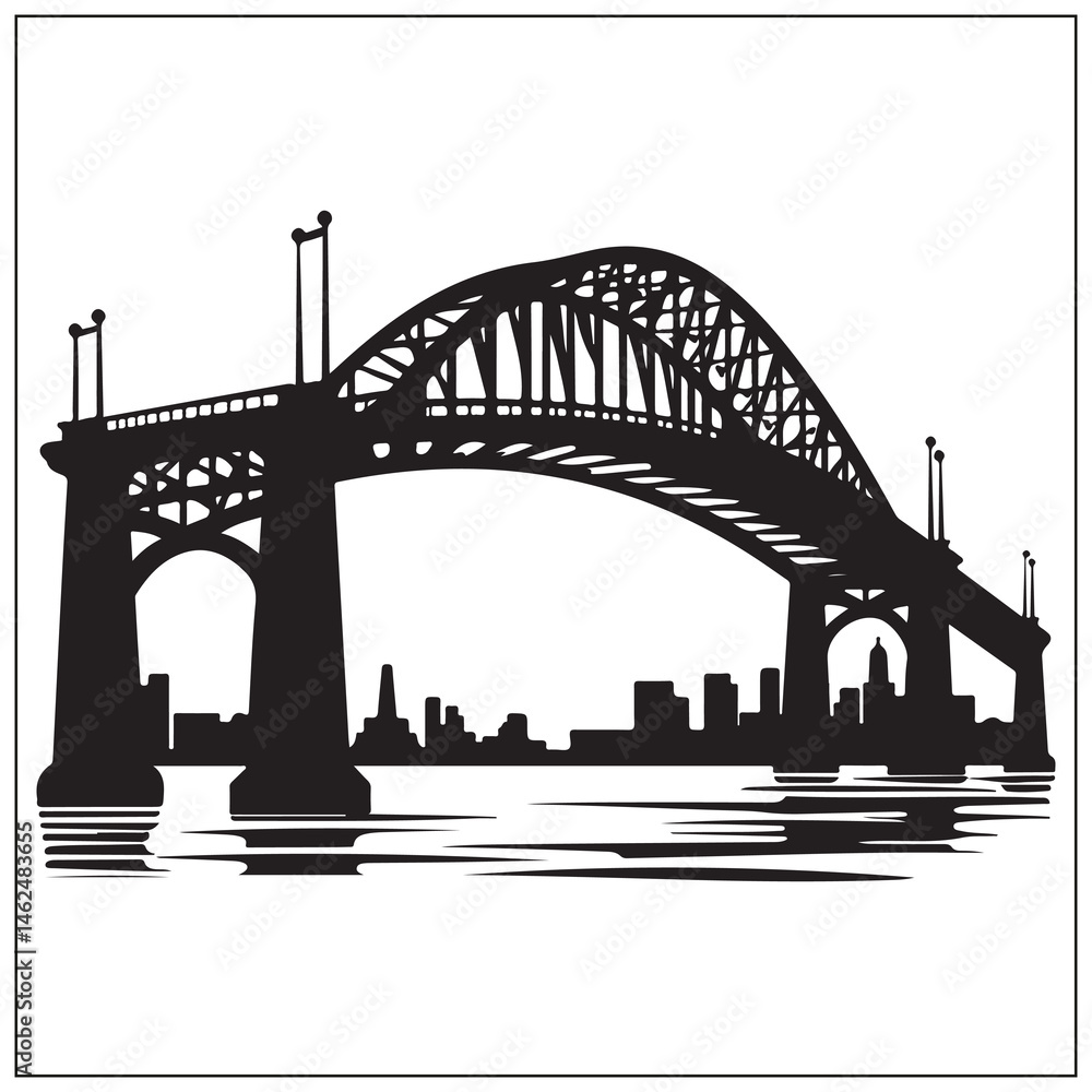 Fototapeta premium Bridge Silhouette, River, Sunset