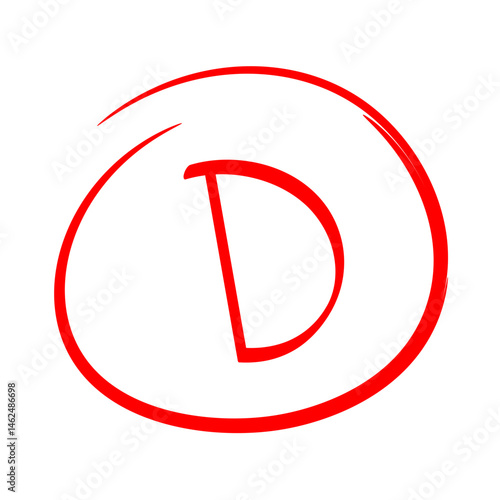Red D Grades result mark hand drawn, Below Average Grades