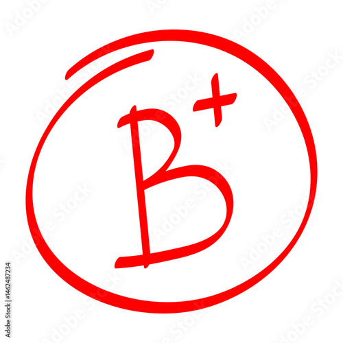 Red B plus / B+ Grades result mark hand drawn, Good Grades