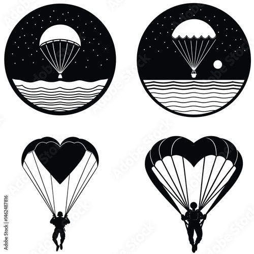 Parachuting Silhouettes Collection Of Vector Images With Various Styles And Designs