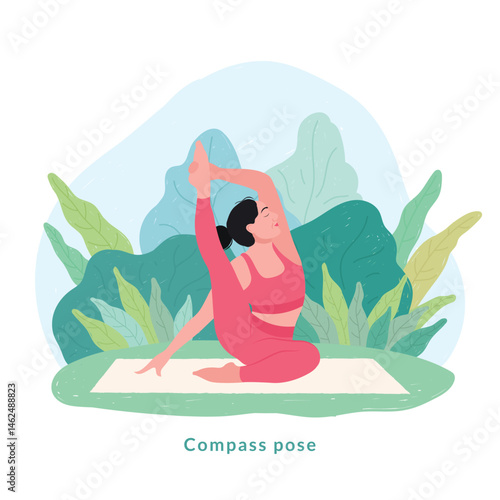 Compass pose. Young woman practicing Yoga pose. Woman workout fitness, aerobic and exercise