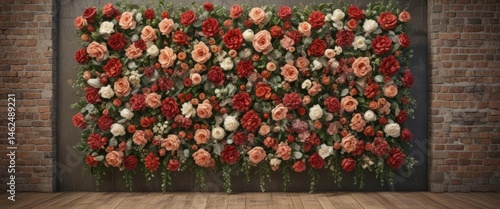 Obraz na płótnie Rustic, vintage artificial flower wall for events , pink, shabby chic, artificial flowers w salonie