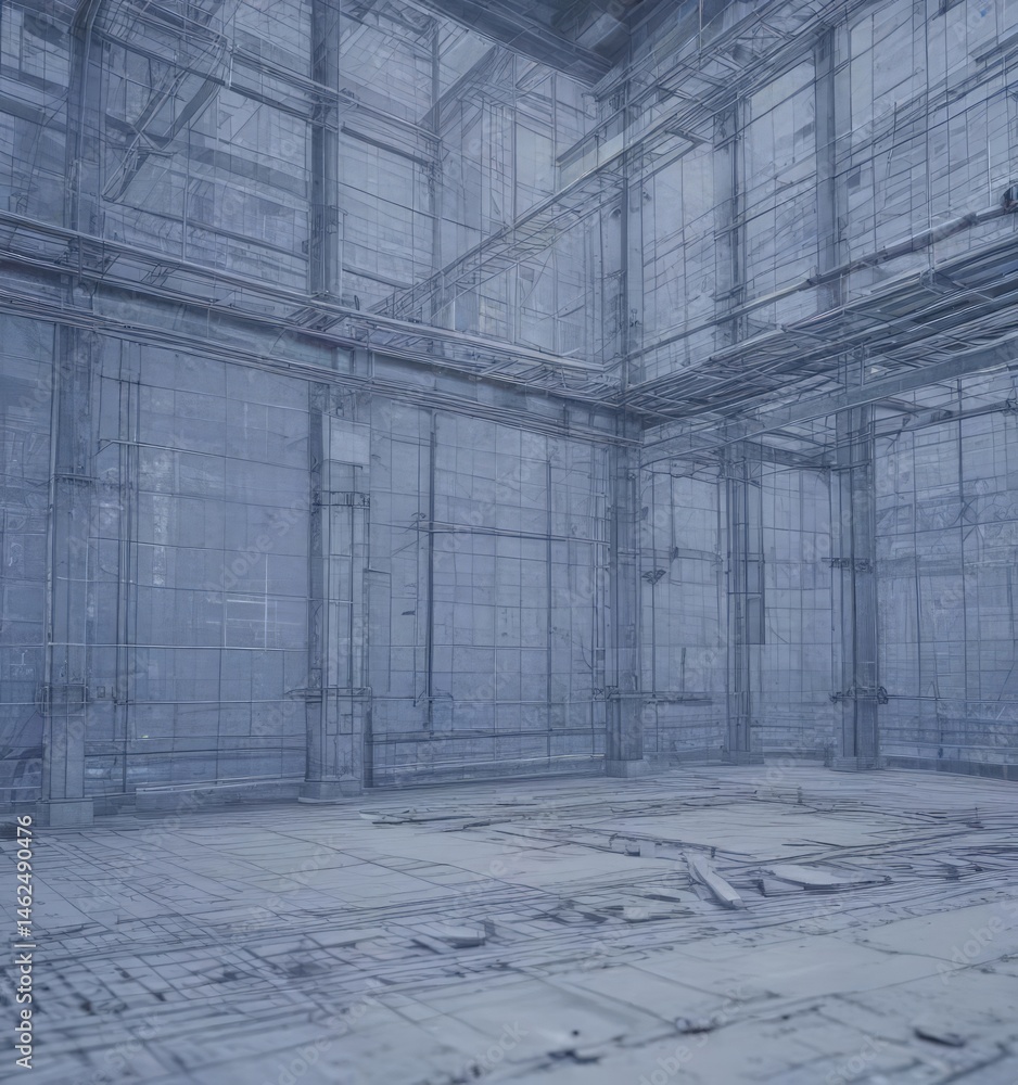 Architectural blueprint photo effect; grid overlay on construction theme, blueprints backdrop , project, texture, grunge