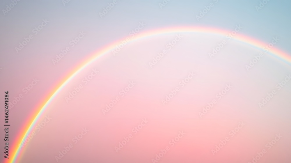 Fototapeta premium Pastel colored rainbow arching across a soft sky.
