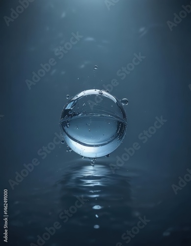 Obraz na płótnie Crystal clear water droplets on a deep blue; calming, tranquil scene , abstract, gleam, sky w salonie