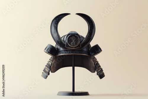 Detailed digital rendering of a traditional Japanese warrior helmet.