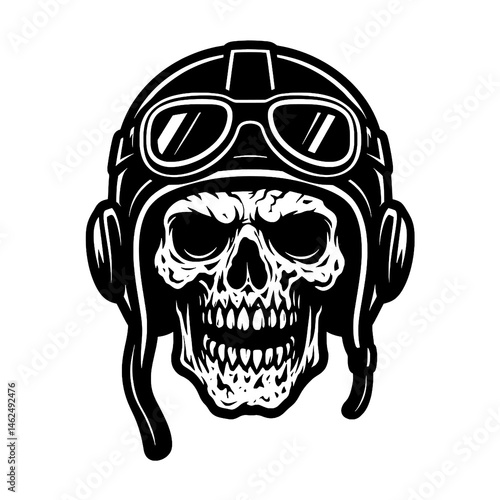 Skull Aviator with Helmet and Goggles Vector Illustration