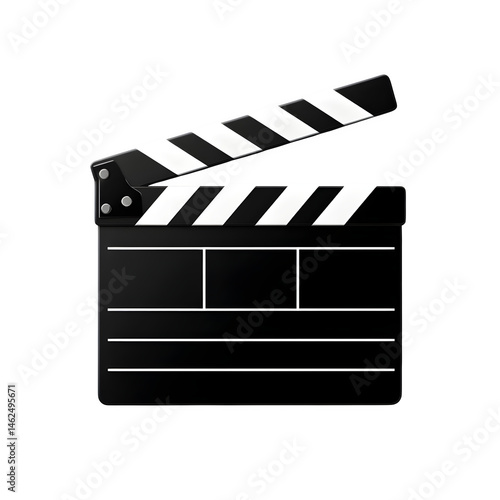 Vintage film clapboard black white stripes isolated on transparent background