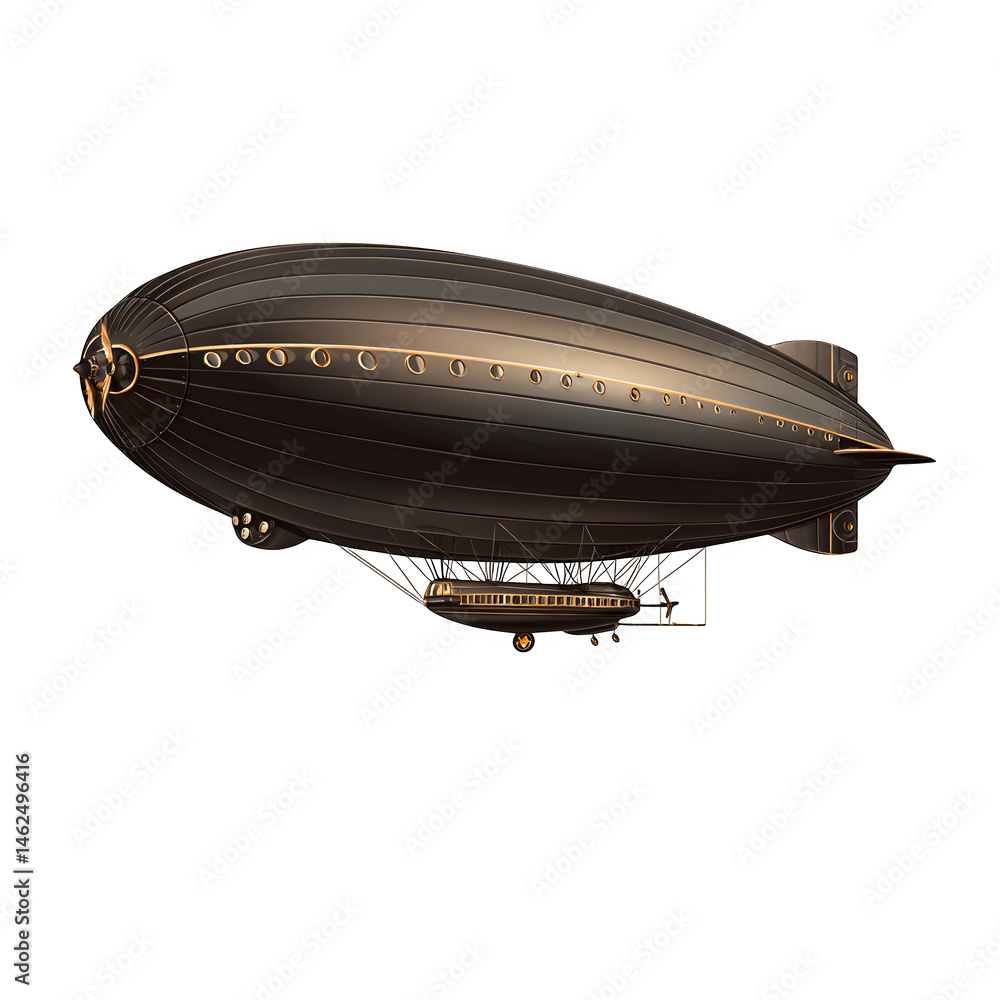 Fototapeta premium Vintage zeppelin airship silhouette isolated on transparent background