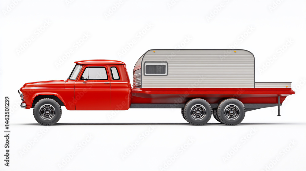 Fototapeta premium Retro pickup truck pulling a vintage camper trailer.