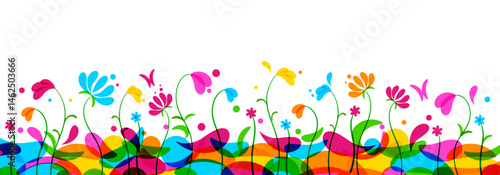 sfondo, fiori, piante, primavera, campo fiorito, pennellate di colore	
