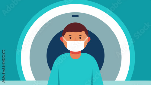 Patient with Mask A patient wearing a surgical mask inside the MRI machine indicating adherence to health and safety protocols.
