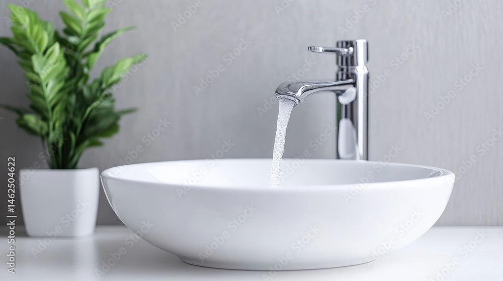 Fototapeta premium Modern bathroom sink with running water. Clean, minimalist design