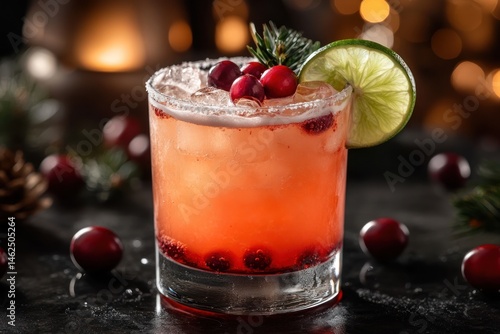 Wallpaper Mural Festive cocktail with cranberry juice and lime garnish for holiday celebrations Torontodigital.ca