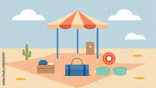 SensoryFriendly Area A section of the beach with a canopy providing shade soft mats underfoot and sensory tools like fidget spinners and noisereducing headphones on a small table.