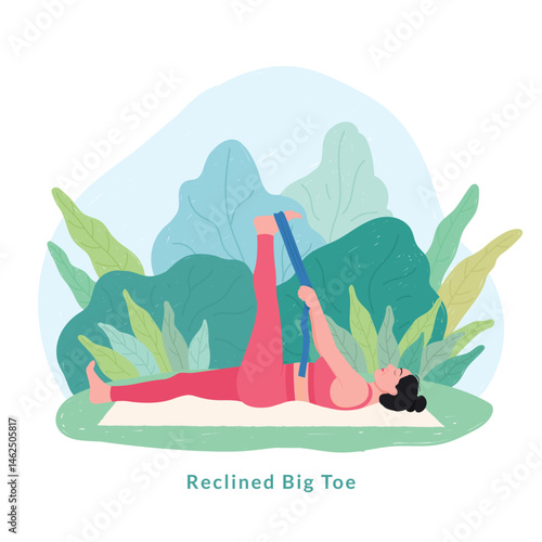Reclined Big Toe pose. Young woman practicing Yoga pose. Woman workout fitness, aerobic and exercise