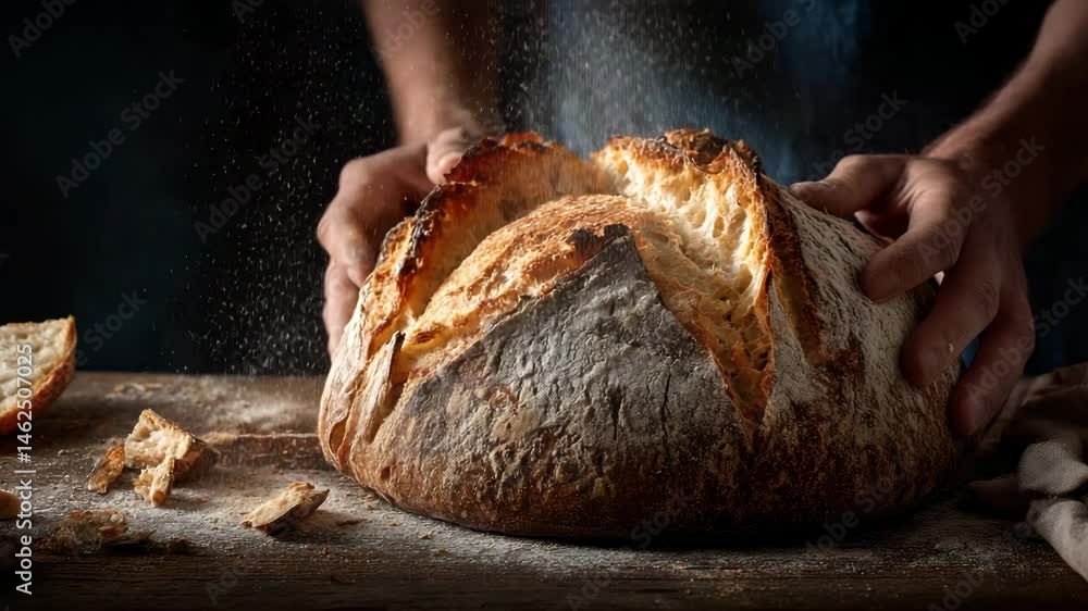 Undo Bread Artisan sourdough bread being broken apart, revealing a light, airy ...