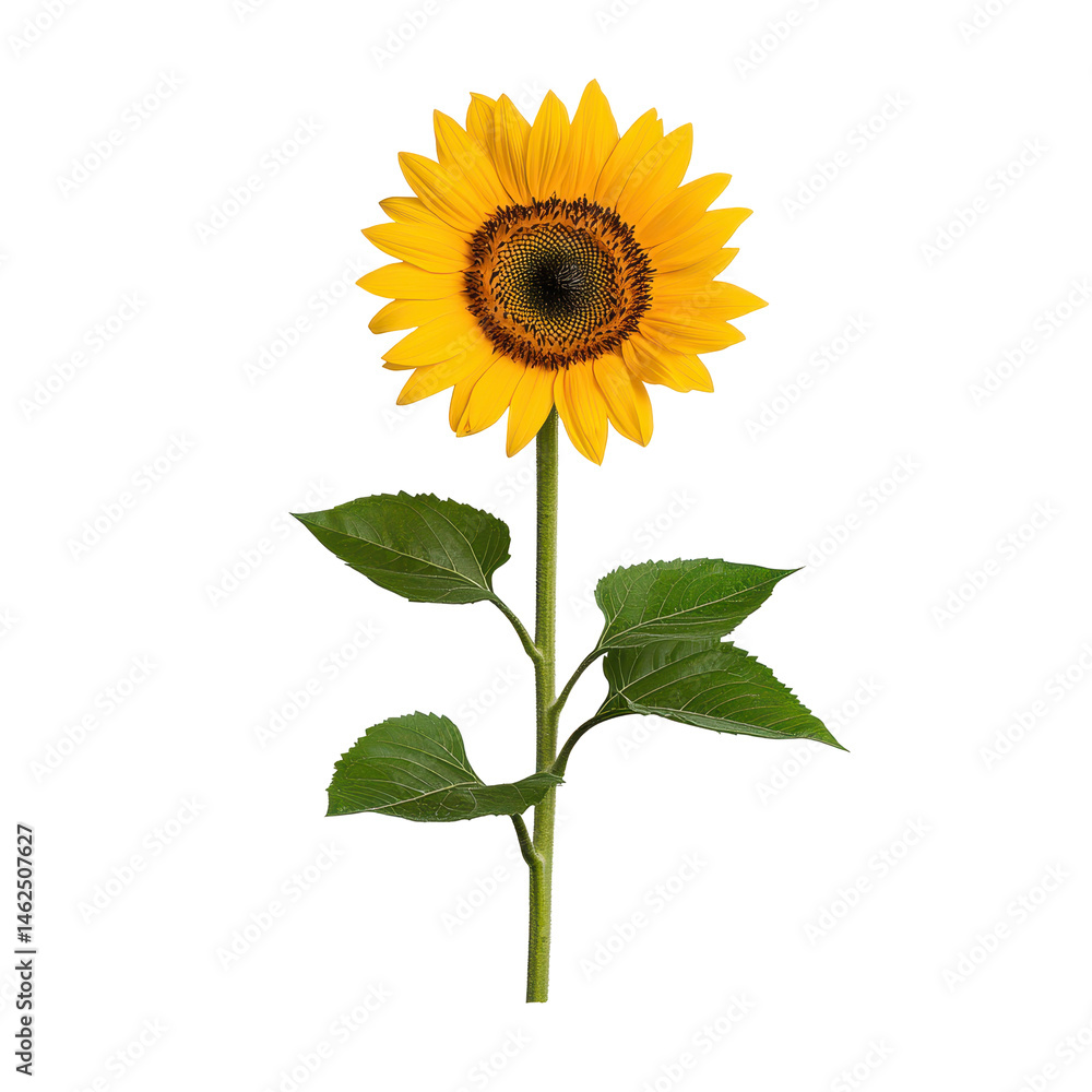 Fototapeta premium Bright yellow sunflower with vibrant petals and rich center, showcasing nature's beauty and summer's warmth on transparent background