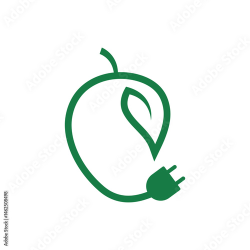 electric cable logo design and mango fruit icon vector line illustration