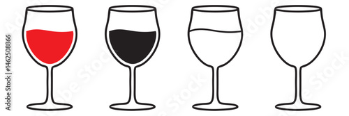 set of wine glass vector silhouette, wine glass icon vector illustration