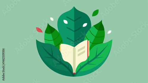 Leaf Bookmark A visually engaging design featuring a closed book with its cover made of ornate leaves. A large leafpage is slightly ajar acting as a bookmark showcasing the